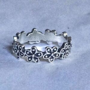 FLORAL ENGRAVED QUALITY TITANIUM SILVER NEW SIZE 7 ETERNITY BAND RING